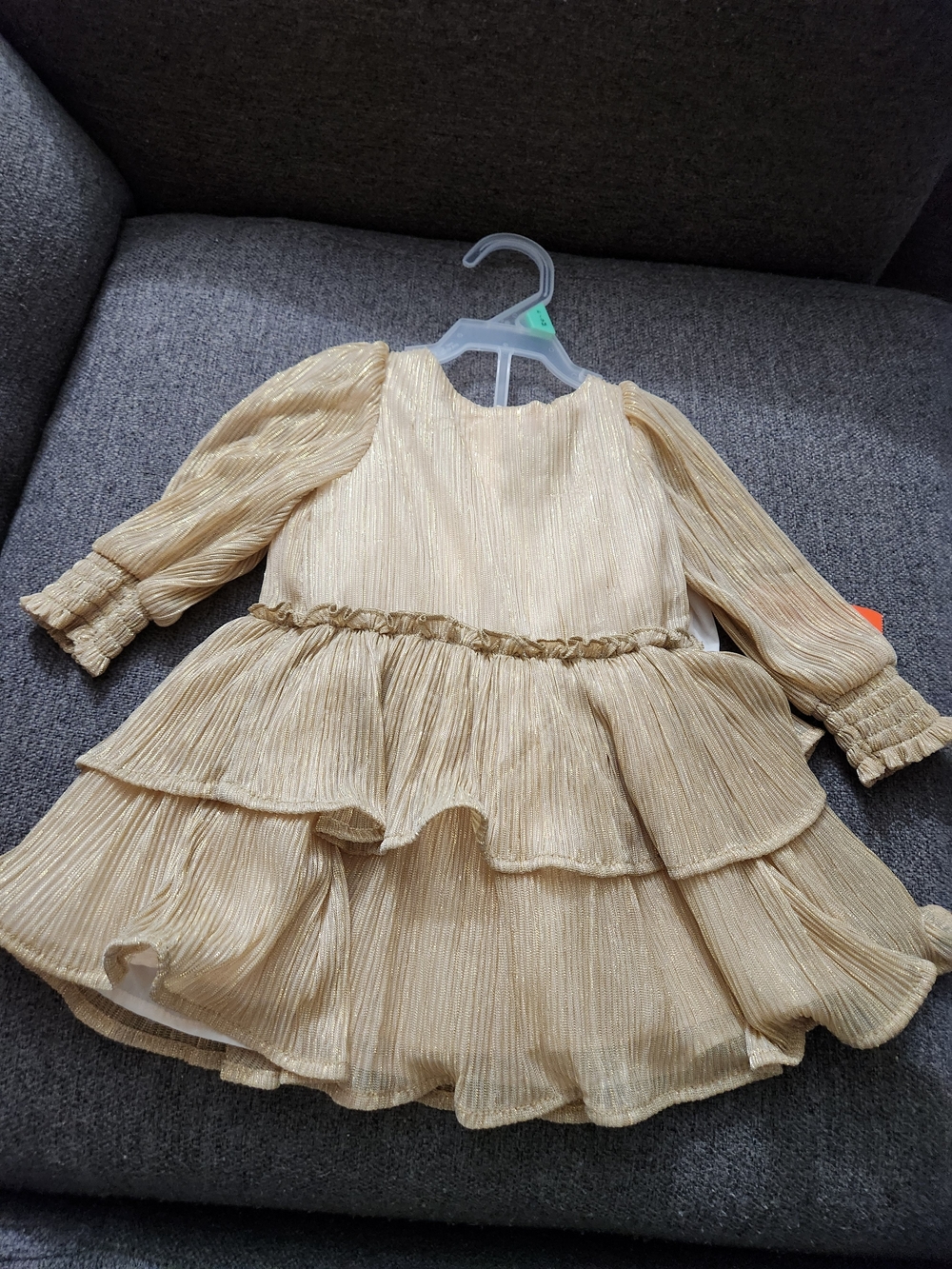 wonder nation Shimmery Gold Tiered Party Dress with Long Sleeves Girls Size 6-9M